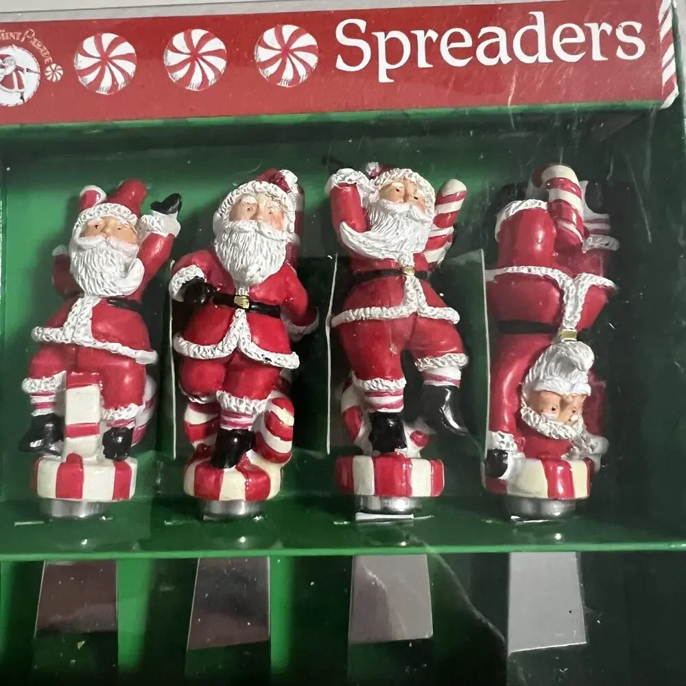 Vintage Y2K Boston Warehouse Peppermint Parade Christmas Santa Spreaders Set‎ 4